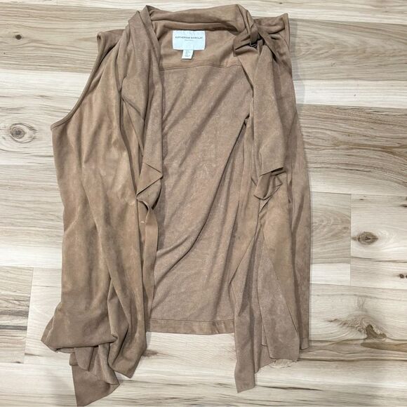 Katherine Barclay Montreal Cardigan Tan Suede Vest Women’s Large - Picture 1 of 4